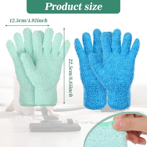 2 Pairs Microfiber Dusting Gloves, Reusable Plant Dusting Gloves Washable Mittens Cleaning Glove Microfiber Dusters for House Furniture Blinds Kitchen Plants(Blue, Royal Blue) - Thumbnail 4