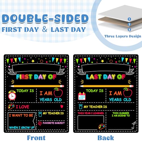 double-sided first day of school sign board 12  10 inches back to school sign reusable color painting first and last day of preschool board washable chalkboard for kindergarten pre-k