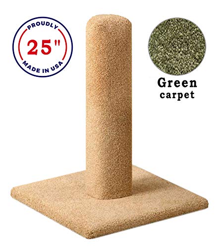 CozyCatFurniture 20, 25 & 30 inches Carpet Cat Scratching Posts, Green Color, Made in USA with Solid Wood Poles (25