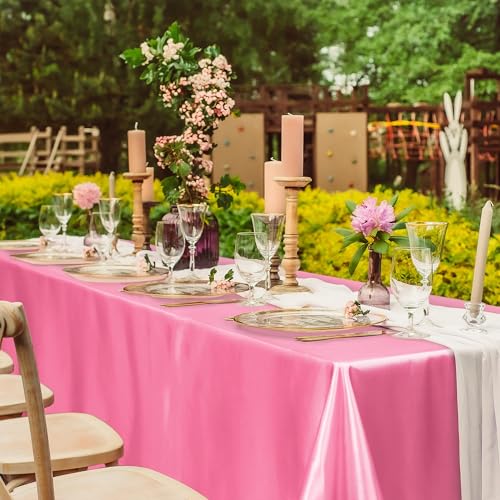 Image of TURSTIN 4 Pcs Gradient Pink Satin Tablecloth 102 x 58'' Overlay Table Cover