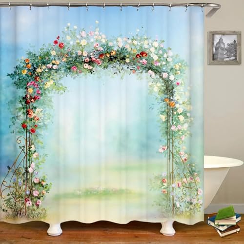 Rideau de douche en polyester imperméable 150x200cm avec impression 3D fleur et paysage - 3