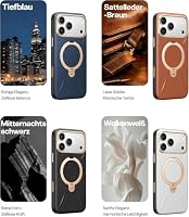 TORRAS Ostand Q3 VegSkin für iPhone 17 Pro Hülle (Nachhaltig Silikonleder) (360° Magnetischer Unsichtbarer Ständer) Premium Haptik Langlebig Hülle iPhone 17 Pro Case Edle Lederstruktur Blau – Ansicht 8