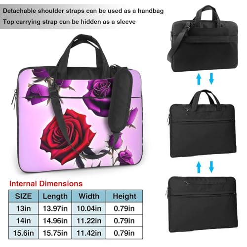 Bolso bandolera para laptop con flores rojas y moradas miniatura 2