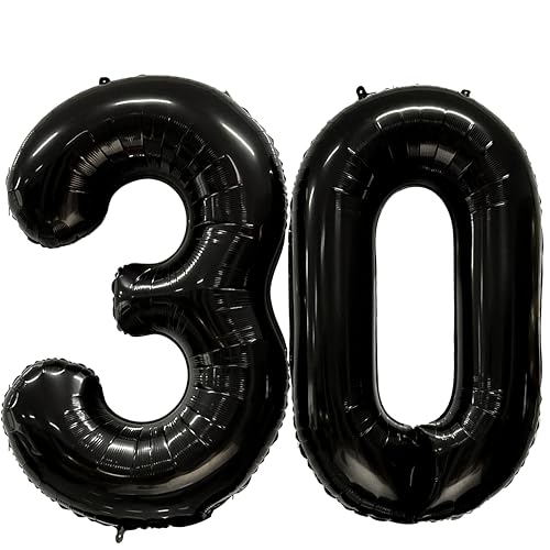 FIROMI 30 Number Balloons Black Big Mylar Foil 30th Balloon Numbers 40-inch