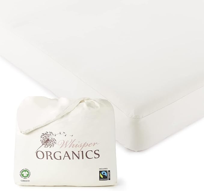 Organic Cotton, 100% Waterproof Mattress Protector Pad – Soft, Hypoallergenic, Breathable Bed Cover – GOTS & Fair-Trade Certified – 17 in. Deep, King Size Mattress Cover by Whisper Organics