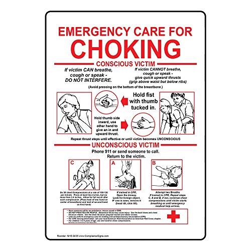 ComplianceSigns.com Emergency Care For Choking Label Decal, 14x10 inch Vinyl for Emergency Response