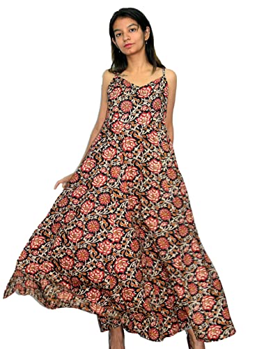 Image of JAIPUR HAND BLOCK Cotton Sleeveless Long Flared A Line Dress|Gown (S00063)