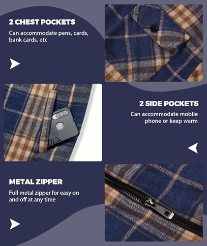 Image of ZITY Men's Flannel Hooded Jacket Fleece Sherpa Lined Plaid Shirts Jackets Zip Up Sweatshirt Hoodies for Men with 4 Pockets