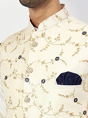 Image of Uri and MacKenzie Men's Silk Blend Regular Kurta Churidar Pyjama with Bundi Nehru Jacket /Waistcoat