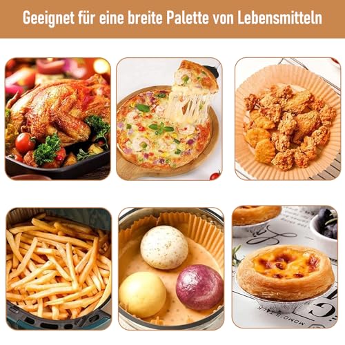 Xsybegdlk 200 Stück Backpapier für Heißluftfritteuse,16-20 CM Backpapier Airfryer Luftfritteuse Pergamentpapier Rund mit Airfryer Ninja für Philips Cosori Tefal, für Bratpfanne, für Ofen