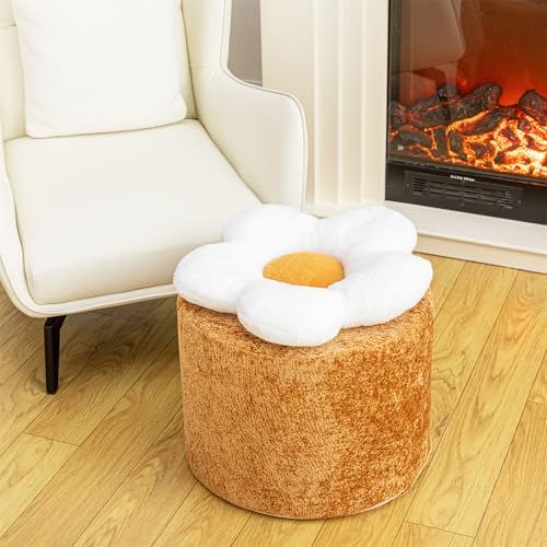 Flower-Pouf-Ottoman-18x15-Inches-Charm-Floor-Pouf-for-Home-Decor-All-in-One-Foam-Filling-Ottoman-Foot-Rest-for-Couch-Fluffy-Floral-Pouf-for-Living-Room-Bedroom-Kids-Room-Light-Coffee-and-White Flower Pouf Ottoman 18×15 Inches Charm Floor Pouf for Home Decor All in One Foam Filling Ottoman Foot Rest for Couch Fluffy Floral Pouf for Living Room Bedroom Kids Room Light Coffee and White