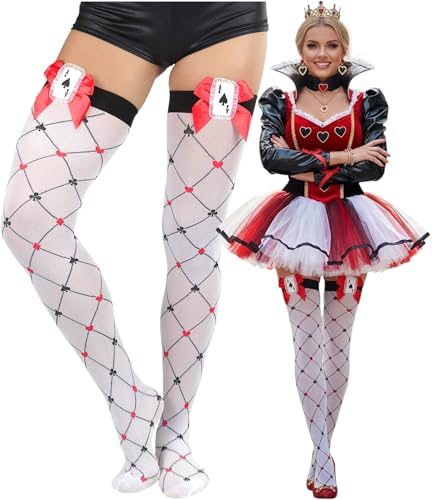 Image of ToBeInStyle Women's Harlequin Jester Thigh High Stockings Playing Card Checkered Opaque Halloween Costume Hosiery