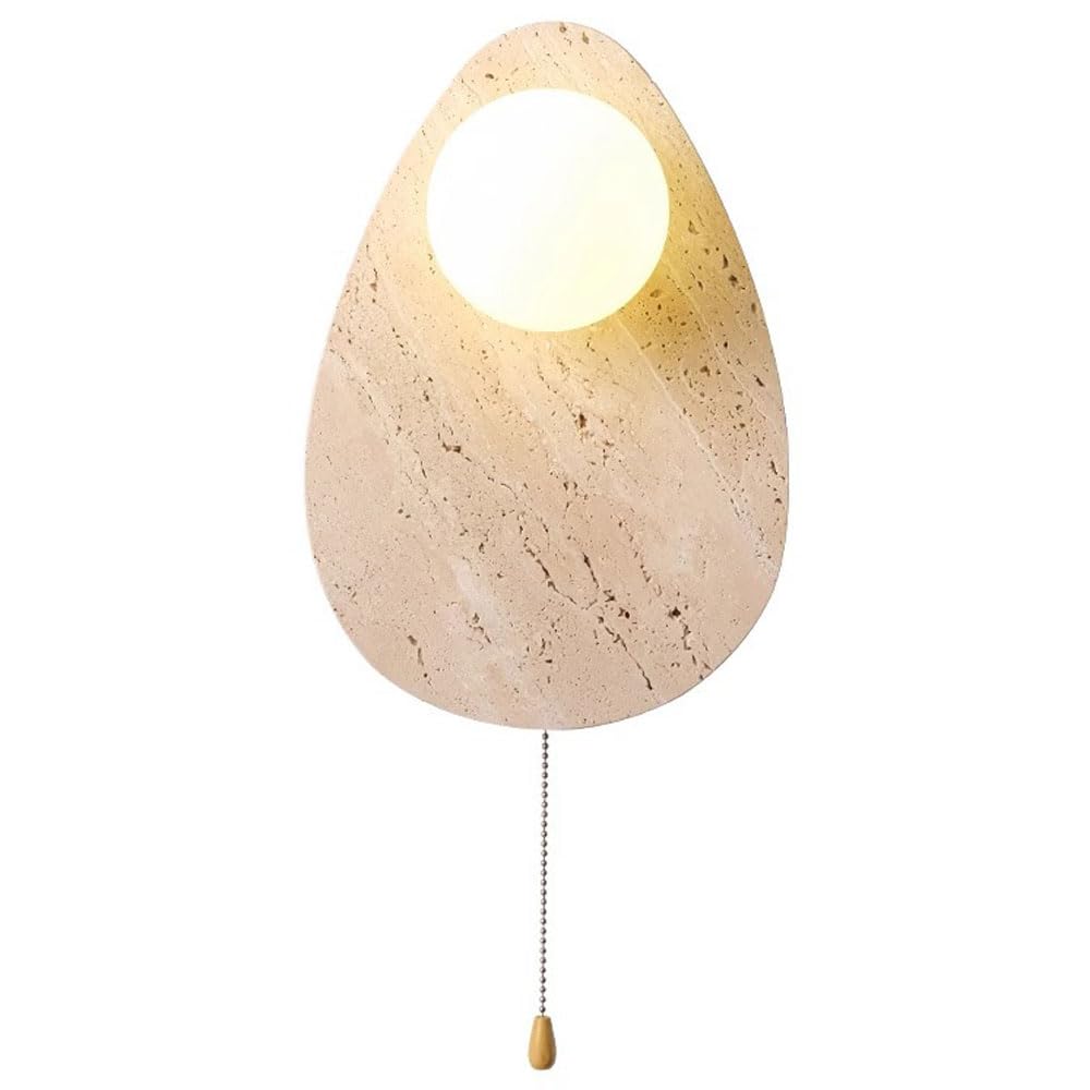 JISHUBO Spherical Glass Lampshade Wall Sconce, Industrial Style Yellow Travertine Wall Lamp, Natural Stone with Zipper Switch Wall Light, Restaurant Living Room Balcony Decoration Lighting Fixtures