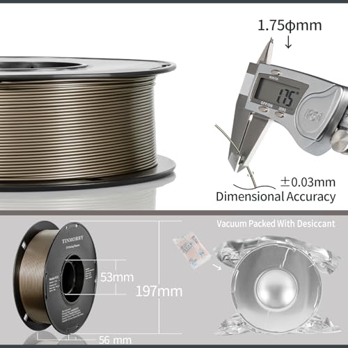 Image of TINMORRY Metallic PETG Filament 1.75mm, Rapid PETG 3D Printer Filament, PETG with a Rapid Flow Rate, Compatible with Bambu Lab FDM 3D Printer, 1KG 1 Spool, Metallic Champagne Gold