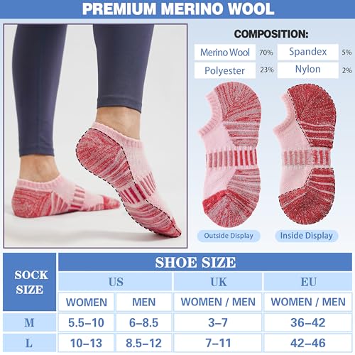 Image of Merino Wool Ankle Athletic Running No Show Socks Cushioned Breathable Sports Warm Thick Socks for Men and Women 6 Pairs