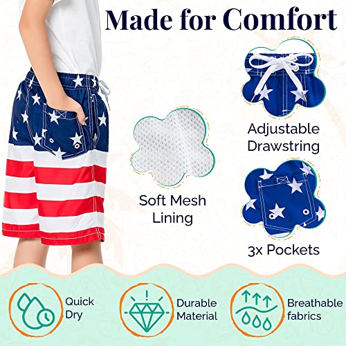 Kute 'N' Koo Boys Swim Trunks, Quick Dry Boys Boardshorts, Boys Bathing Suit Sizes From 2T To 18/20 American Flag #TOP2