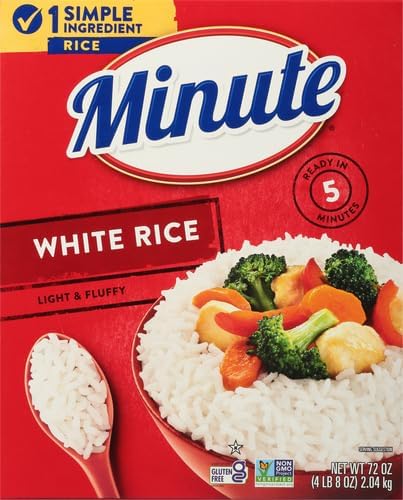 Image of Minute Instant White Rice, 72-Ounce Box, Light and Fluffy, for Quick Dinner Meals (Pack of 4)
