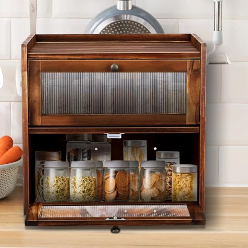 Récipient de rangement en bois Cabilock grande capacité double couche pour pain