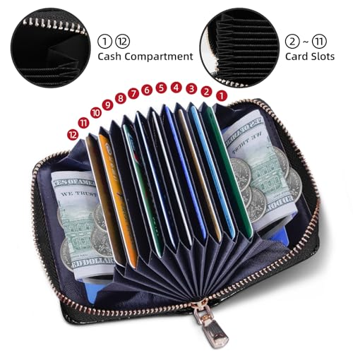 Accordion Wallet Women Small Cute Short Wallets Patent Leather Womens Credit Card Holder Coin Purse with Zipper for Women Ladies - Black3