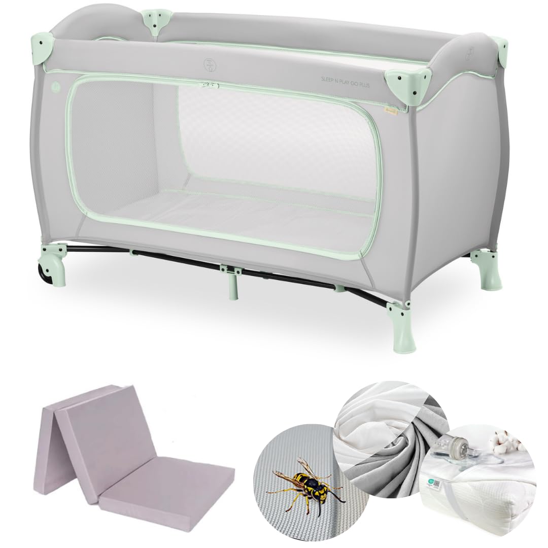 hauck Lettino Neonato Da Viaggio Sleep N Play Go Plus - Set XXL Con Materasso, Lenzuolo, Zanzariera e Coprimaterasso - Culla Da Campeggio Pieghevole -