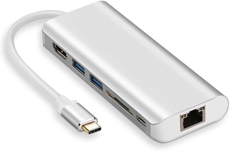 Ultimate 6-in-1 USB C Adapter Docking Hub, Type C Thunderbolt 3 to 4K UHD HDMI Docker Converter with 2 USB 3.0, Micro SD/TF Card Reader,60W Power Delivery,1000Mb Ethernet Port for MacBook Pro Sliver