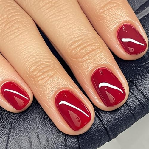 GLAMERMAID Pure Red Extra Short Press on Nails, Light Red