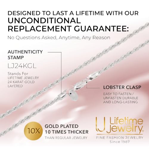 Image of LIFETIME JEWELRY 24k Real Gold Plated 3mm Gold Rope Chain for Men & Women Diamond Cut Gold Chain Necklace Women & Necklace for Men 14 to 36 Inch