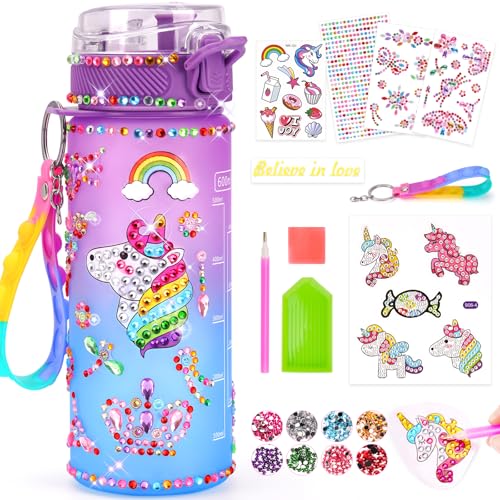 Einhorn Geschenke für Mädchen 5-6-7-8-9 Jahre Geschenkideen: Trinkflasche Bastelset Kinder ab 6 8 10 11 Jahre DIY Wasserflasche Basteln Diamond Painting Kinder Geburtstag Spielzeug Mädchen 4-12 Jahre