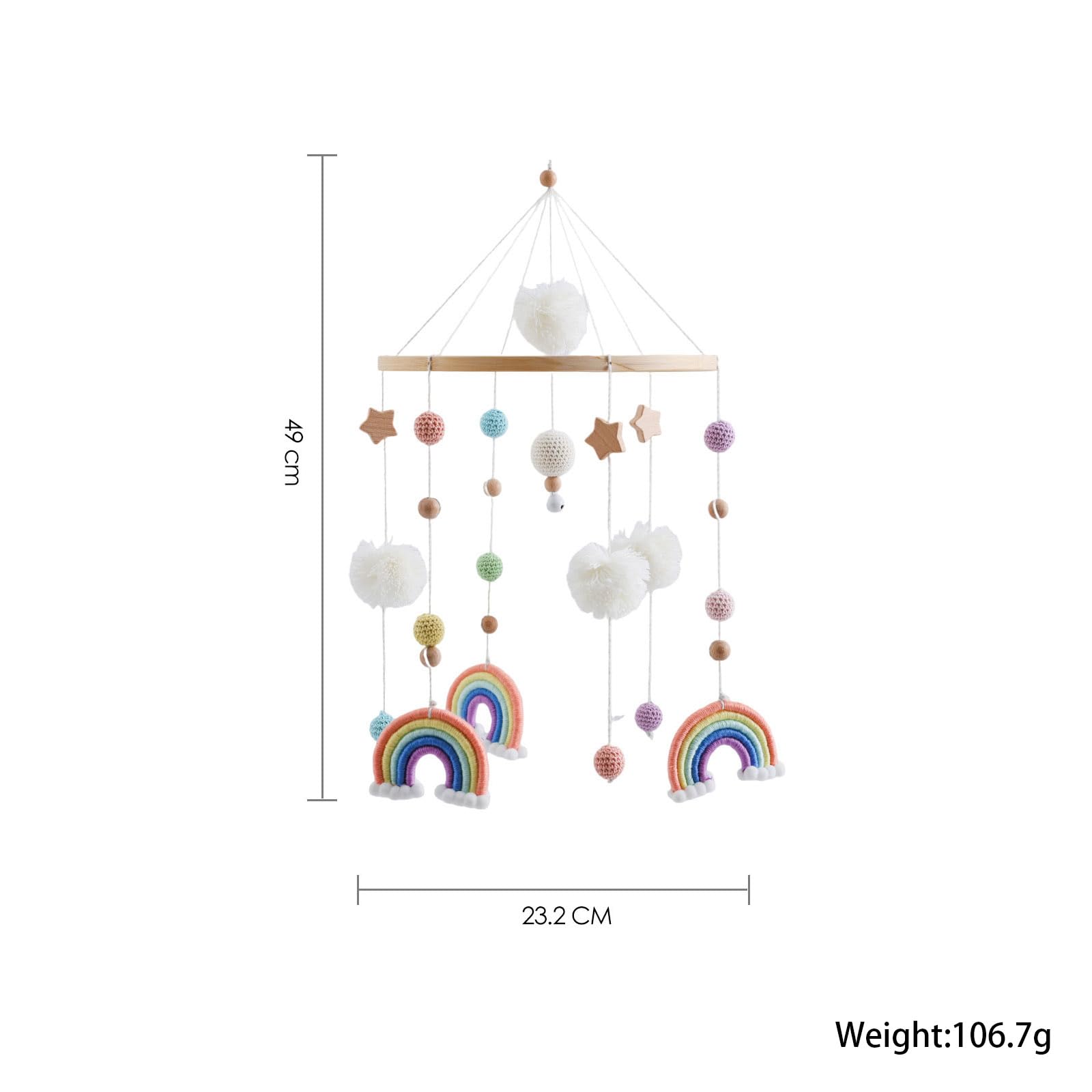 Baby Mobile para cuna, arco iris, estrella, móviles de cuna de pompones,cuna móvil para bebé,carillón de viento para bebé móvil de madera, regalo para bebés o niños
