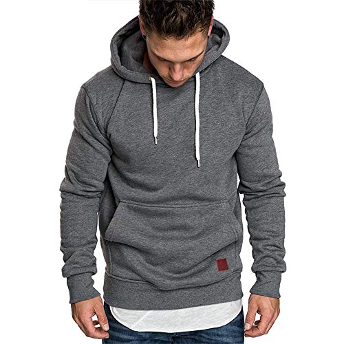 Preisvergleich Produktbild Herren Sweatshirt Kapuzenpullover Pullover Hoodie Hoher Kapuzenansatz Känguru-Tasche Gerippte Ärmel und Abschlussbündchen Sweatjacke Casual Streetwear Basic Style, Dunkelgrau, L