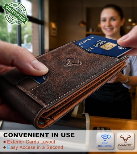 Image of BULLIANT Men Slim Leather Pocket Wallet Bill Holder 11Cards-Genuine Leather | RFID Blocking | Easy Access | Gift Boxed