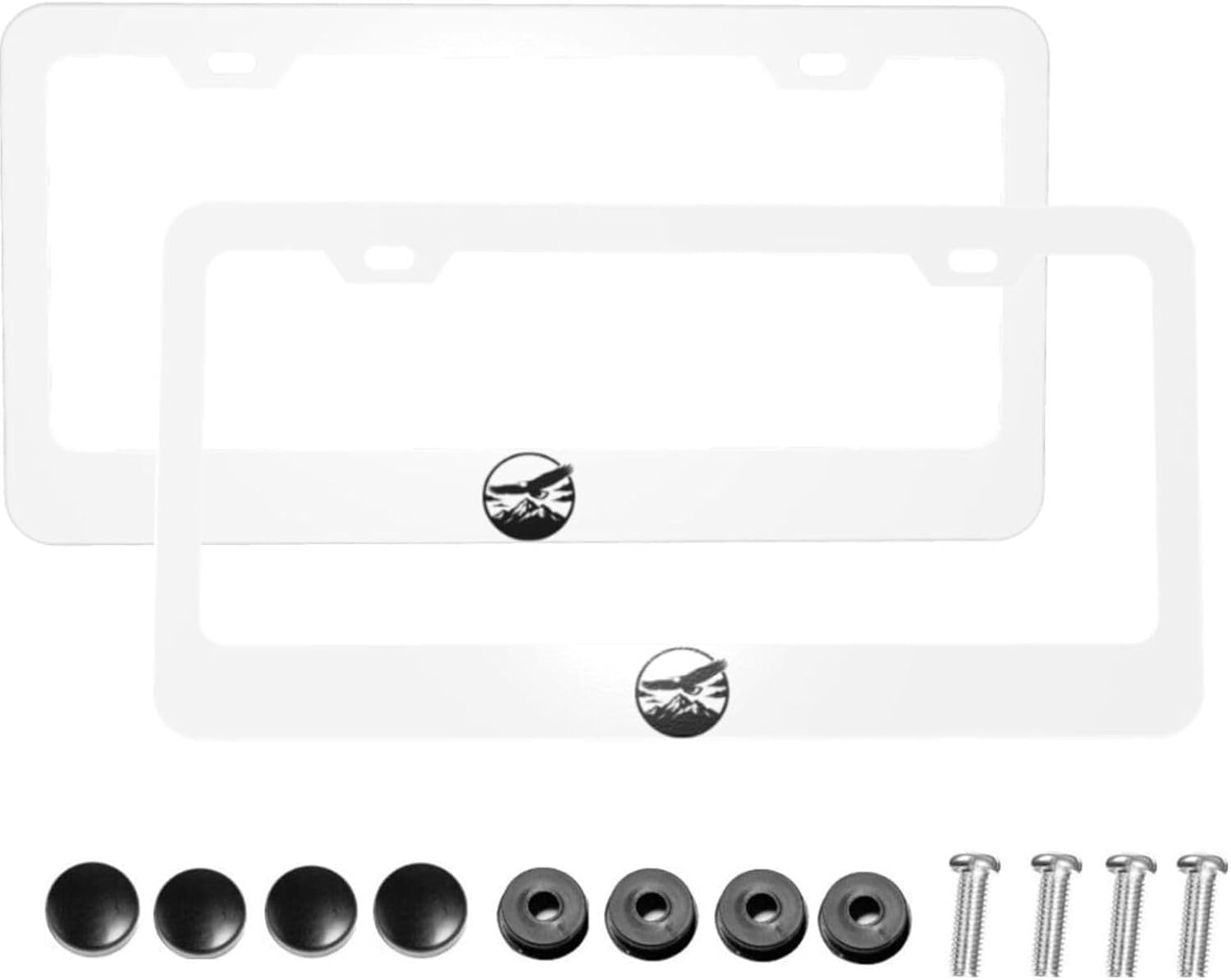 Patriotic Bald Eagle Matte Aluminum License Plate Frame with Black Screw Caps，2pcs 2 Holes Black Licenses Plates Frames,Car Licenses Plate Covers Holders for Us Vehicles/Women/Men