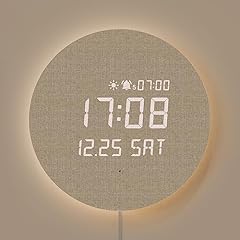 mooas Full Moon LED Silent Wooden Digital Wall Clock with Remote Control, Backlight Nightlight item