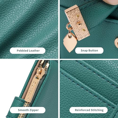 Image of Pomelo Best Wallet Women Bifold Leather Wallets for Women Credit Card Holder with ID Window Zipper Coin Pocket Teal Blue