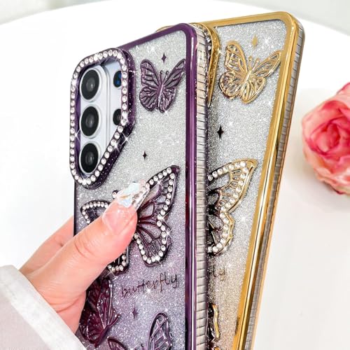 Image of Elzzi Electroplated Butterfly Phone Cover for Samsung S26 Ultra Case, Showcasing Pearlescent Diamond Soft TPU, Camera Protection, Shockproof, Dropresistant Stylish for Girls & Women (Gold)
