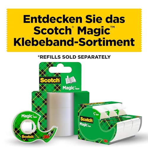 Scotch Magic Tape - 2 Handabroller, 19 mm x 12 m + 3,2 m GRATIS - Unsichtbares Klebeband für allgemeine Zwecke zur Reparatur, Etikettierung und Versiegelung von Dokumenten
