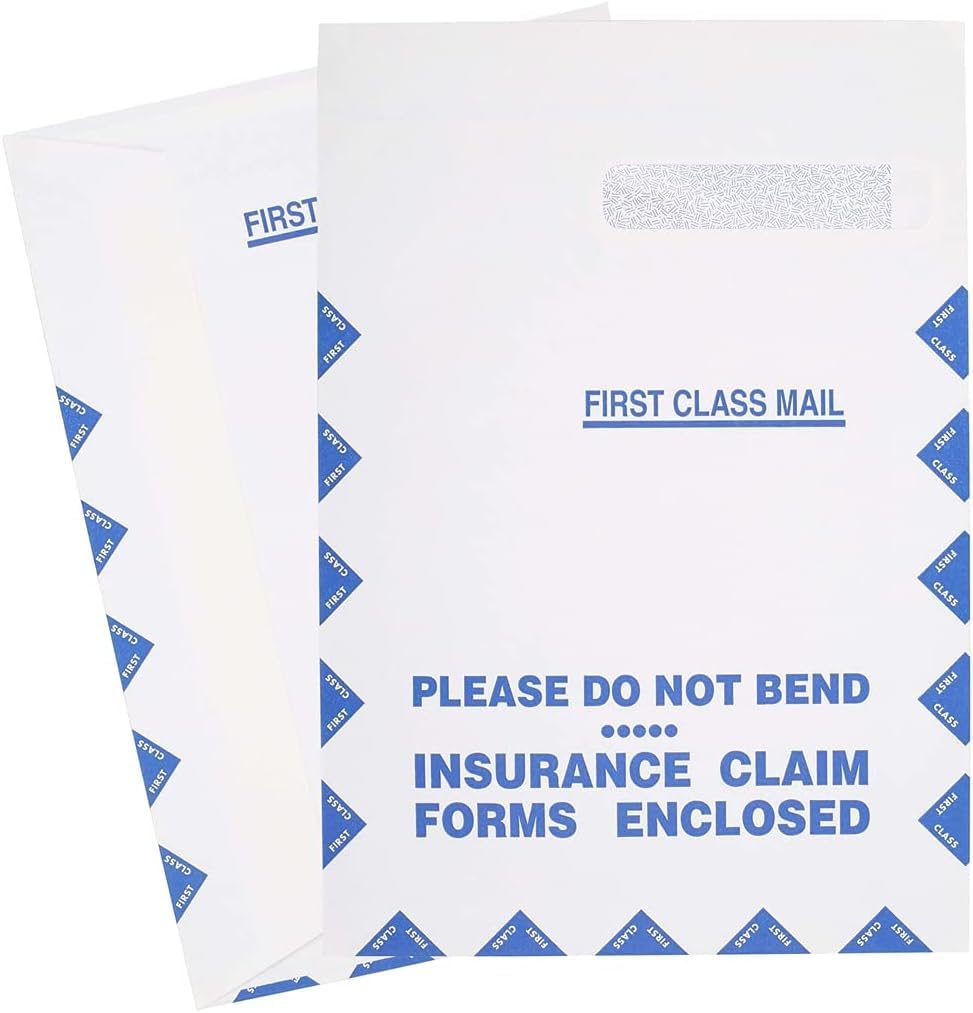 Large Security Envelopes, For Insurance Claim HCFA-1508, CMS-1500 Forms, Self-Seal Closure, ~Right Window Envelope~ 9 x 13" Pack of 100