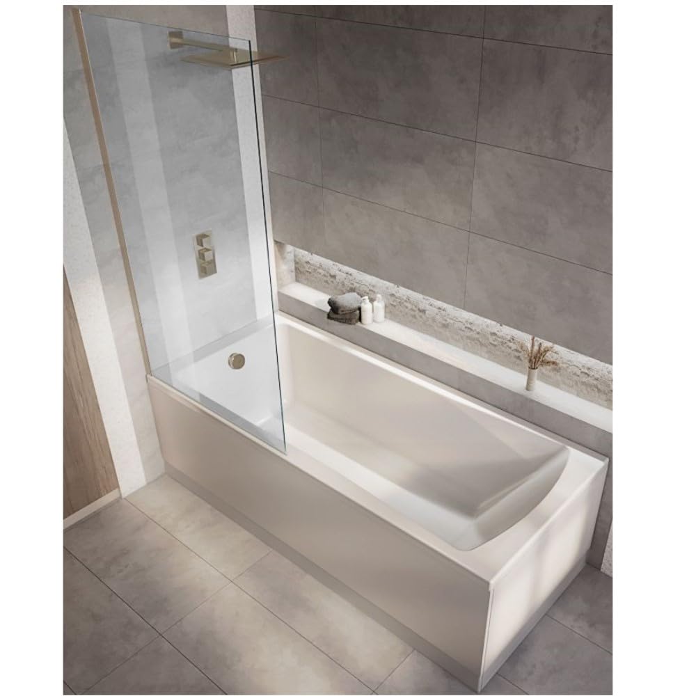 Milano Elswick White 1700mm x 750mm Single Ended Square Shower Bath Copper Screen Panels