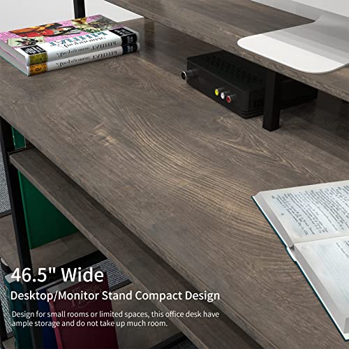 Topsky Compact Computer Desk With Storage Shelves/Keyboard Tray/Monitor Stand Study Table For Home Office (46.5X19 Inch, Espresso Gray) #TOP2