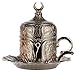 Price comparison product image DEMMEX Turkish Greek Arabic Coffee Cup  2.5oz Demitasse Porcelain Fincan Cup, Heavy-Duty Zamak Metal Holder, Lid & Saucer, Tulip Engraved, Authentic Gift for Espresso & Coffee Lovers