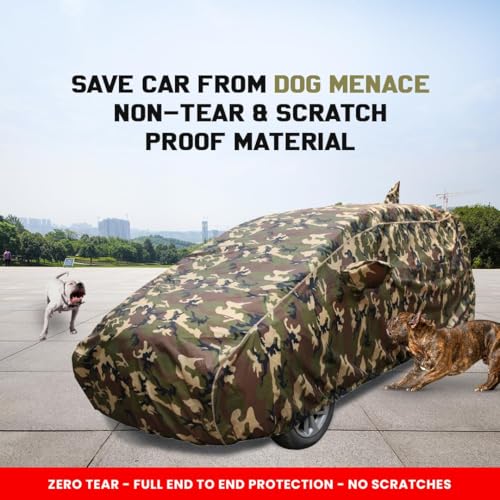 Image of Autofact 100% Waterproof Car Body Cover Compatible with Nissan Magnite (2020 to 2023), with Mirror and Antenna Pockets,4x4 American Matty, Long Lasting Material, Camouflage Army Look.