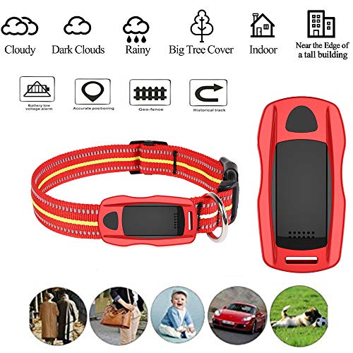 Hangang Rastreador GPS para Perros y Gatos,Último Modelo Localizador GPS Resistente al Agua se Ajusta al Collar para Perros con Seguimiento de Actividad. (Rojo)