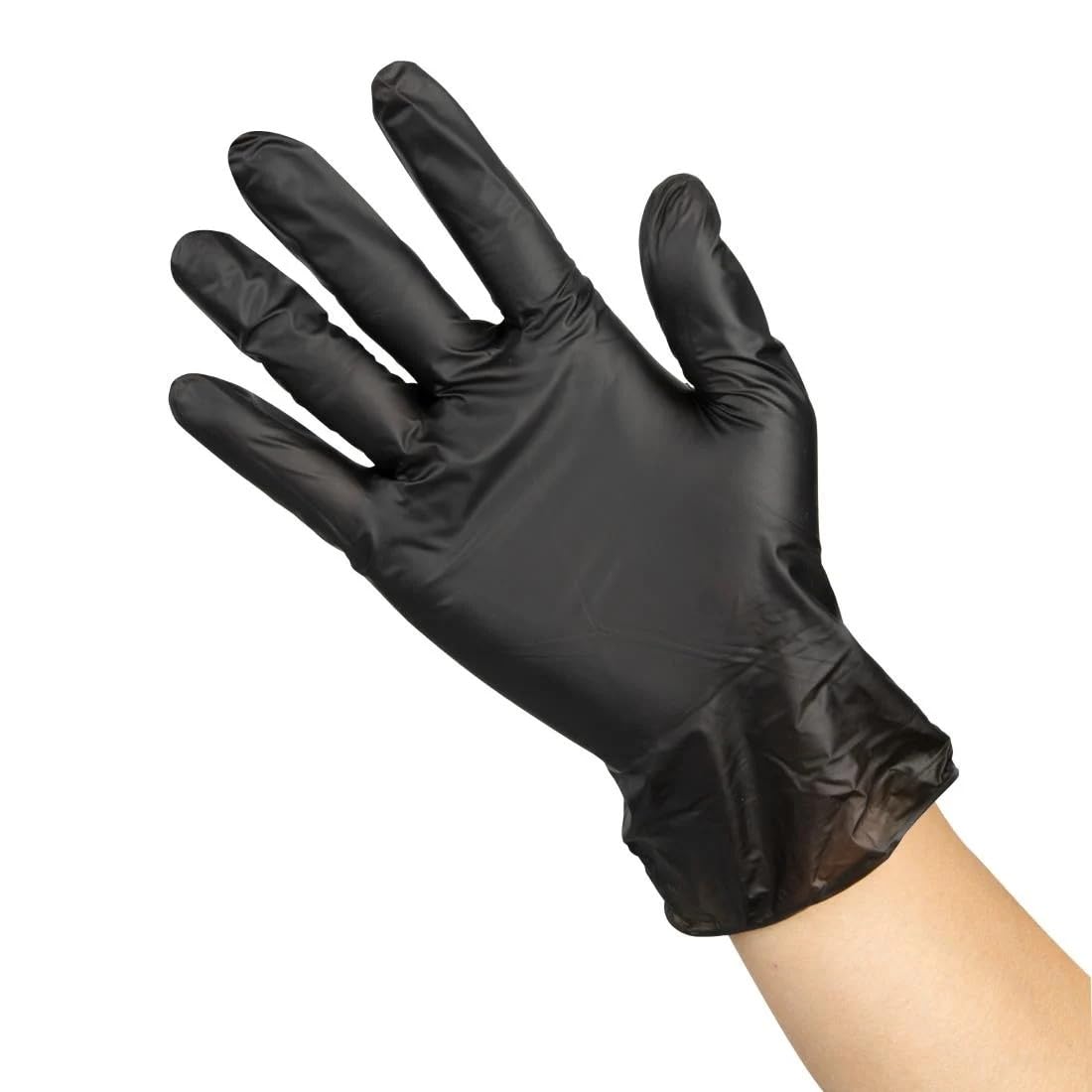 Hygiplas Vinyl Black Powder Free Glove L (100 Pack) - Food Safe Gloves with Beaded Cuff, Ideal for Catering and Healthcare FJ748-L