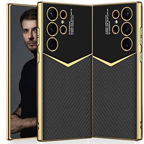 NINKI Compatible Samsung Galaxy S24 Ultra Leather Case Carbon Fiber,Electroplate Leather with Silicone TPU Protective Cover Case S24 Ultra Samsung Galaxy S24 Ultra Case for Galaxy S24 Ultra Phone Case