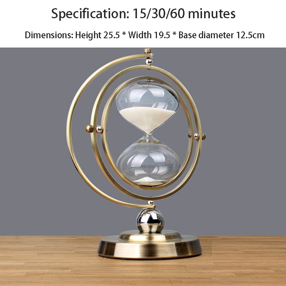 Reloj de Arena, Reloj de Arena Giratorio Europeo, Reloj con Esfera, 15/30/60 Minutos, metálico, pequeño, Vidrio Blanco único(Height 25.5*Width 19.5*Base Diameter 12.5cm,60 Minutes(Bronze))