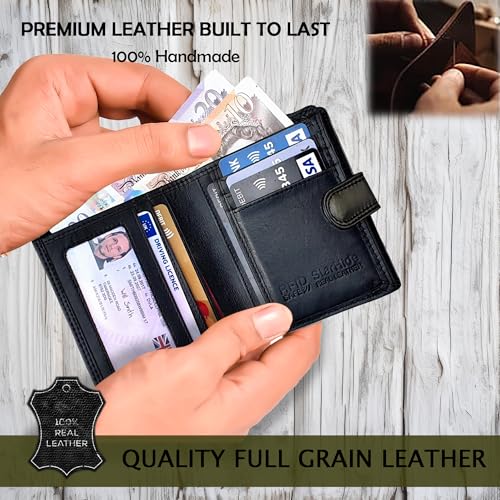 Mens RFID Blocking Leather Billfold Wallet With External Zip Around Coin Pouch Purse 1080 (Black)3