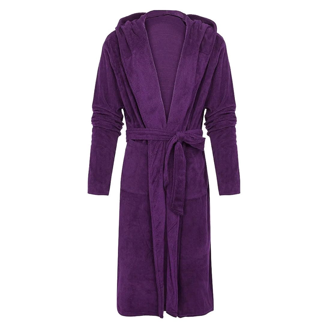 Albornoz acogedor para hombre hasta la rodilla de felpa bata de invierno manga larga cálido alargado chal de felpa bata de baño blanco XL, blanco, XL