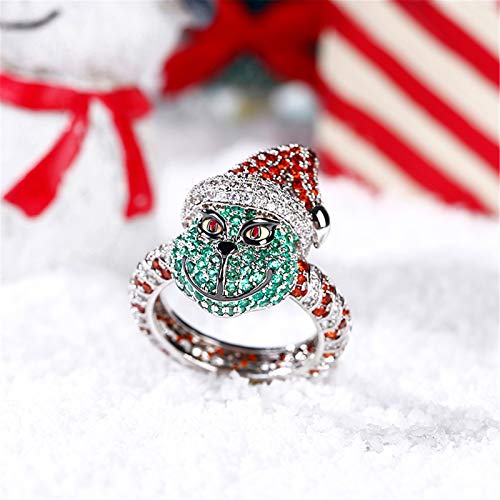 Jeulia Christmas Monster Inspired Sterling Silver Diamond Ring Round Cut CZ Engagement Ring Anniversary Wedding Women Gift Santa Band with Jewelry Box2