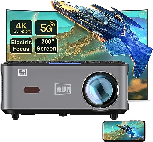 Image of AUN P1 1080p Native Resolution Projector for Home 4K Support, Electric Focus, Android 9, 8000 Lumen (790 ANSI) 5G WiFi Bluetooth Inbuilt Netflix PrimeVideo Hotstar 10W Speaker HDMI 300 inch Max Display