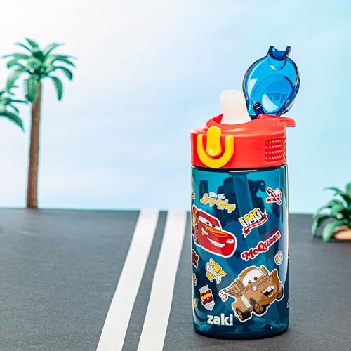 Image of Zak Designs Disney Pixar Cars Sage 16oz Leak-Proof Straw Kids Water Bottle | BPA Free, Durable Plastic, Cupholder Friendly, Dishwasher Safe, Easy to Clean, Lid Lock, Handle, For School, Home, Travel